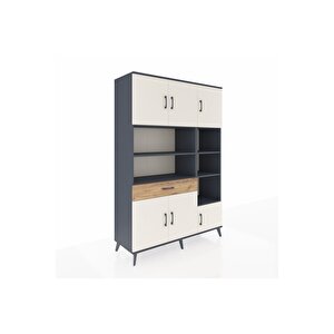 Hyperion Dolap 10 Raflı Tek Çekmeceli 6 Kapaklı 132x44x195 Antrasit-aytaşı/çam