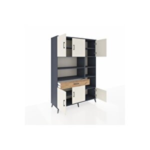 Hyperion Dolap 10 Raflı Tek Çekmeceli 6 Kapaklı 132x44x195 Antrasit-aytaşı/çam