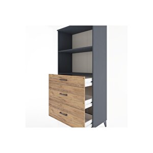 Hyperion Dolap 2 Raflı 3 Çekmeceli 88x44x182 Antrasit-çam