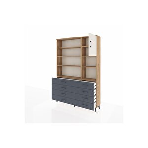 Arges Dolap 8 Raflı 8 Çekmeceli Tek Kapaklı  132x30x195 Çam-aytaşı/antrasit