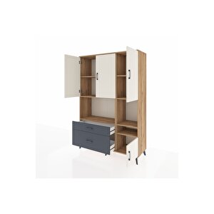 Hyperion Dolap 7 Raflı 2 Çekmeceli 4 Kapaklı 132x44x195 Çam-aytaşı/antrasit