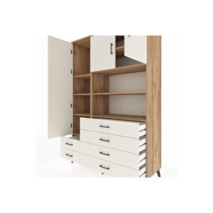 Hyperion Gardrop 8 Raflı 6 Çekmeceli 3 Kapaklı 132x44x195 Çam-aytaşı