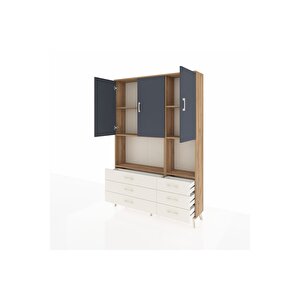 Arges Dolap 6 Raflı 6 Çekmeceli 3 Kapaklı 132x30x195 Çam-antrasit/aytaşı