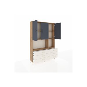 Arges Dolap 6 Raflı 6 Çekmeceli 3 Kapaklı 132x30x195 Çam-antrasit/aytaşı