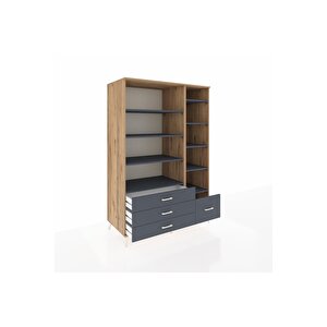 Kronos Dolap 9 Raflı 4 Çekmeceli  132x59x195 Çam-antrasit/antrasit