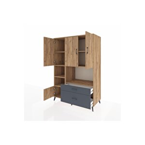 Kronos Dolap 7 Raflı 2 Çekmeceli 5 Kapaklı 132x59x195 Çam-çam/antrasit