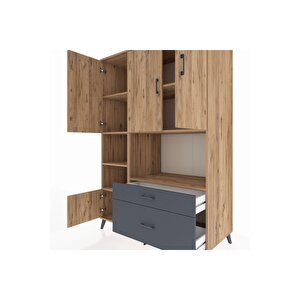 Kronos Dolap 7 Raflı 2 Çekmeceli 5 Kapaklı 132x59x195 Çam-çam/antrasit