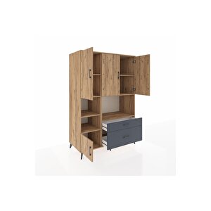 Kronos Dolap 7 Raflı 2 Çekmeceli 5 Kapaklı 132x59x195 Çam-çam/antrasit