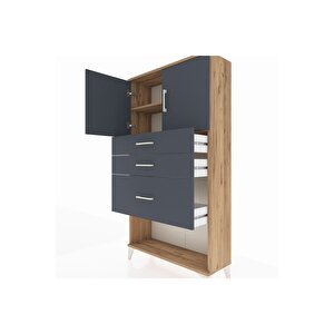 Arges Dolap 2 Raflı 3 Çekmeceli 2 Kapaklı 88x30x163 Çam-antrasit