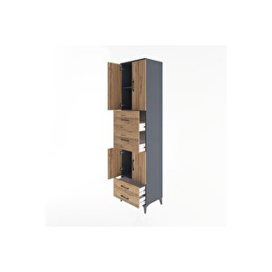 Hyperion Dolap 3 Raflı 4 Çekmeceli 4 Kapaklı 60x44x243 Antrasit-çam