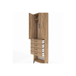Arges Dolap 2 Raflı 4 Çekmeceli Tek Askılı 60x30x221 Çam-çam