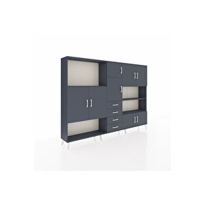 Arges Dolap 9 Raflı 4 Çekmeceli 8 Kapaklı 220x30x163 Antrasit-antrasit