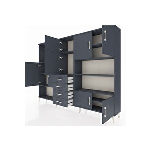 Arges Dolap 9 Raflı 4 Çekmeceli 8 Kapaklı 220x30x163 Antrasit-antrasit