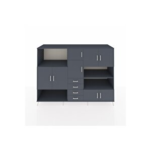 Kronos Dolap 9 Raflı 4 Çekmeceli 8 Kapaklı 220x59x163 Antrasit-antrasit