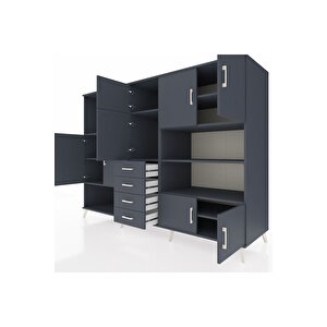 Kronos Dolap 9 Raflı 4 Çekmeceli 8 Kapaklı 220x59x163 Antrasit-antrasit