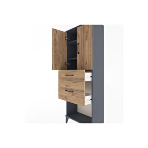 Arges Dolap 3 Raflı 2 Çekmeceli 2 Kapaklı 60x30x163 Antrasit-çam