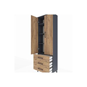 Arges Dolap 4 Raflı 3 Çekmeceli 2 Kapaklı 60x30x182 Antrasit-çam