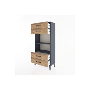 Hyperion Dolap 2 Raflı 4 Çekmeceli 60x44x134 Antrasit-çam
