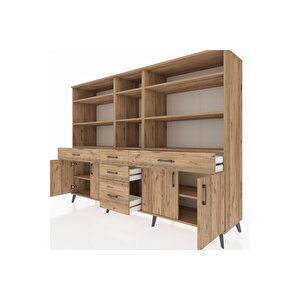 Hyperion Dolap 11 Raflı 5 Çekmeceli 4 Kapaklı 220x44x163 Çam-çam