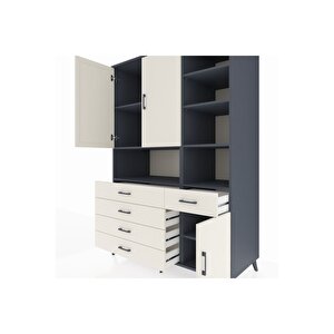 Kronos Dolap 8 Raflı 5 Çekmeceli 3 Kapaklı 132x59x195 Antrasit-aytaşı/aytaşı