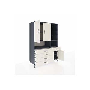 Kronos Dolap 8 Raflı 5 Çekmeceli 3 Kapaklı 132x59x195 Antrasit-aytaşı/aytaşı