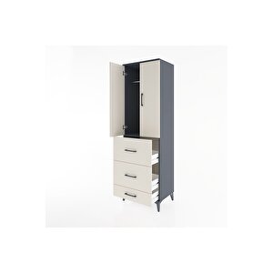 Hyperion Dolap Tek Raflı 3 Çekmeceli Tek Askılı 60x44x195 Antrasit-aytaşı