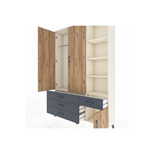 Arges Dolap 5 Raflı 4 Çekmeceli Tek Askılı 132x30x195 Aytaşı-çam/antrasit