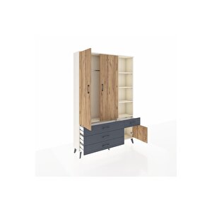 Arges Dolap 5 Raflı 4 Çekmeceli Tek Askılı 132x30x195 Aytaşı-çam/antrasit