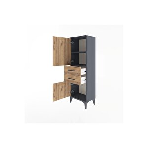 Arges Dolap 2 Raflı 2 Çekmeceli 2 Kapaklı 44x30x134 Antrasit-çam