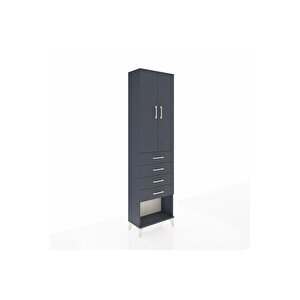 Arges Dolap 3 Raflı 4 Çekmeceli 2 Kapaklı 60x30x221 Antrasit-antrasit