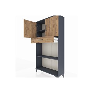 Arges Dolap 3 Raflı Tek Çekmeceli 2 Kapaklı 88x30x163 Antrasit-çam