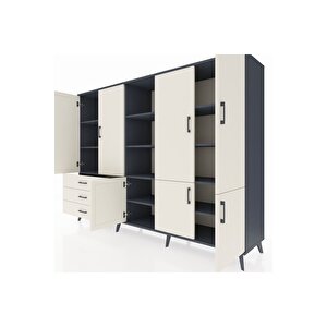 Hyperion Dolap 11 Raflı 3 Çekmeceli 7 Kapaklı 220x44x163 Antrasit-aytaşı