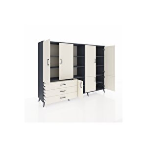 Hyperion Dolap 11 Raflı 3 Çekmeceli 7 Kapaklı 220x44x163 Antrasit-aytaşı