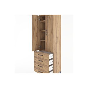 Hyperion Dolap 4 Raflı 4 Çekmeceli 2 Kapaklı 60x44x195 Çam-çam