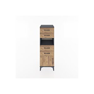 Hyperion Dolap Tek Raflı 4 Çekmeceli Tek Kapaklı 44x44x134 Antrasit-çam