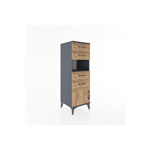 Hyperion Dolap Tek Raflı 4 Çekmeceli Tek Kapaklı 44x44x134 Antrasit-çam