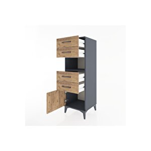 Hyperion Dolap Tek Raflı 4 Çekmeceli Tek Kapaklı 44x44x134 Antrasit-çam