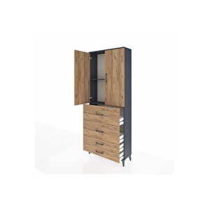 Arges Dolap 2 Raflı 4 Çekmeceli 2 Kapaklı 88x30x221 Antrasit-çam