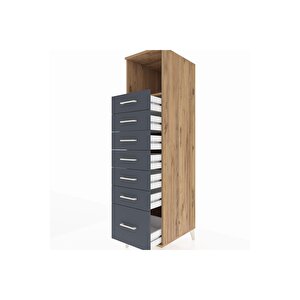 Kronos Dolap Tek Raflı 7 Çekmeceli 44x59x182 Çam-antrasit