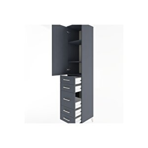 Hyperion Dolap 3 Raflı 5 Çekmeceli Tek Kapaklı 44x44x221 Antrasit-antrasit