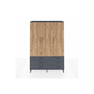 Hyperion Dolap 5 Raflı 6 Çekmeceli Tek Askılı 132x44x195 Antrasit-çam/antrasit