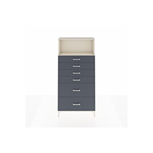 Arges Dolap Tek Raflı 6 Çekmeceli 88x30x182 Aytaşı-antrasit