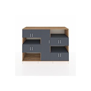 Kronos Dolap 10 Raflı 9 Kapaklı 220x59x163 Çam-antrasit