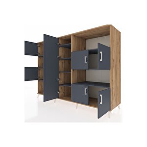 Kronos Dolap 10 Raflı 9 Kapaklı 220x59x163 Çam-antrasit