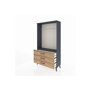 Arges Dolap Tek Raflı 3 Çekmeceli Tek Askılı 88x30x163 Antrasit-çam
