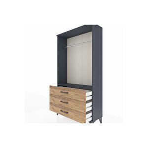 Arges Dolap Tek Raflı 3 Çekmeceli Tek Askılı 88x30x163 Antrasit-çam