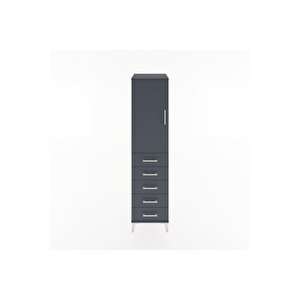 Hyperion Dolap Tek Raflı 5 Çekmeceli Tek Askılı 44x44x182 Antrasit-antrasit