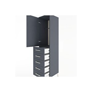 Hyperion Dolap Tek Raflı 5 Çekmeceli Tek Askılı 44x44x182 Antrasit-antrasit