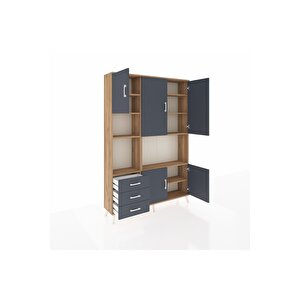 Arges Gardrop 9 Raflı 3 Çekmeceli 5 Kapaklı 132x30x195 Çam-antrasit