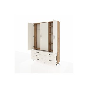 Arges Gardrop 5 Raflı 5 Çekmeceli Tek Askılı 132x30x195 Çam-aytaşı